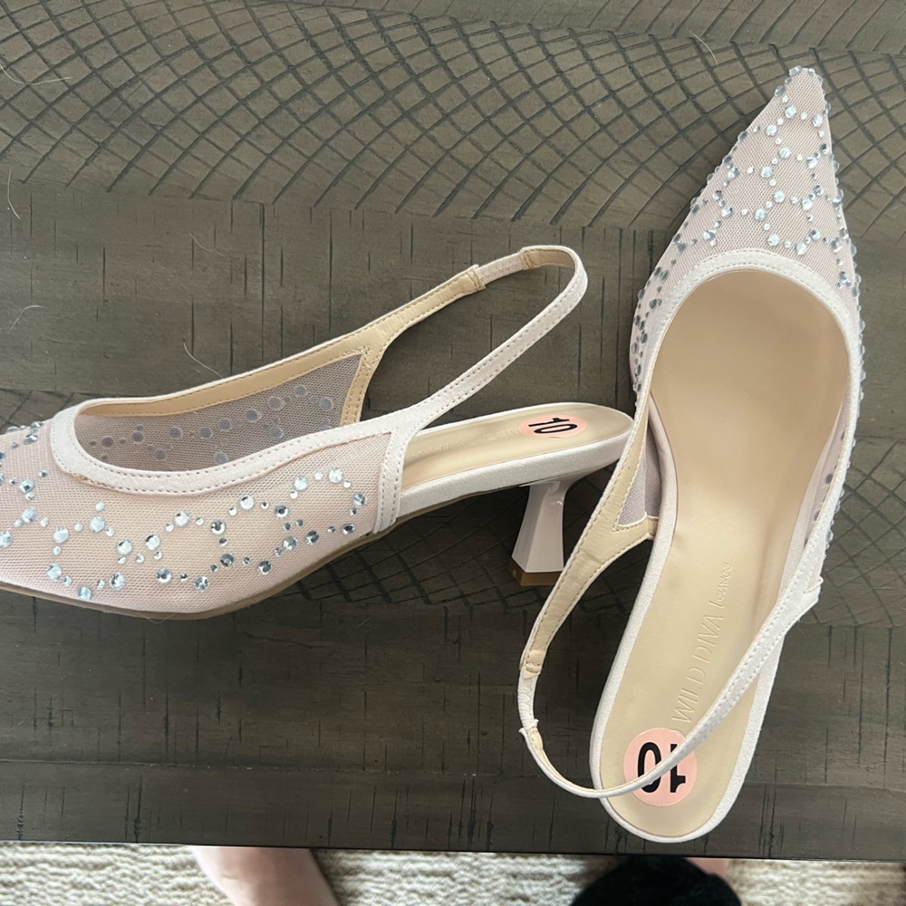 Rhinestone Embellished Women's Slingback Kitten Heels